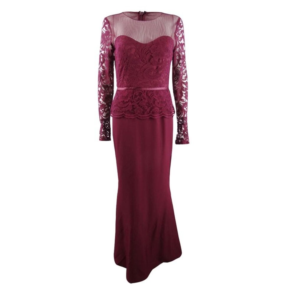 JS Collections Women's Illusion Lace-Sleeve Gown - Cabernet